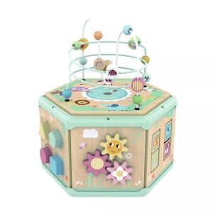 Tooky Toy cub de activități din lemn 7 în 1 pentru copii mici, cu sortator de forme, labirint cu bile și roți dințate. - Premergatoare și Jocuri de dezvoltare pentru copii mici