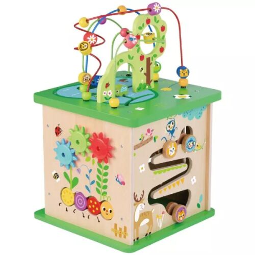Tooky Toy Erdei állatkás óriás foglalkoztató doboz, drvena kocka za aktivnosti sa šumskim životinjama i labirintom s perlicama
