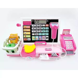 Розова електронна каса с скенер и кошница за пазаруване - Manyuk Toys