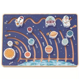 Tooky Toy Labirynt Kosmiczny. Drewniana zabawka edukacyjna dla dzieci do nauki o planetach i eksploracji kosmosu. - Gra rozwojowa dla małych dzieci