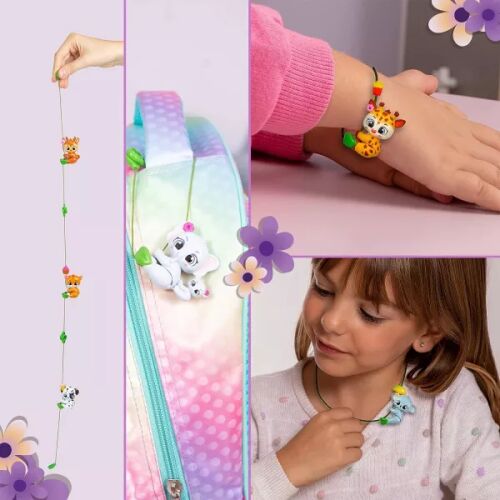 Cutie Climbers játékfigurák karkötőként, nyakláncként és táskadíszként használva