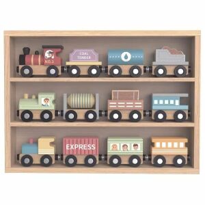 Tooky Toy drewniany zestaw pociągów z 12 elementami, zabawna i edukacyjna zabawka dla dzieci - Pociąg, element kolejowy, autostrada