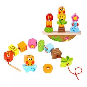 Tooky Toy set za balansiranje i nizanje životinja - Drvena igračka za građenje