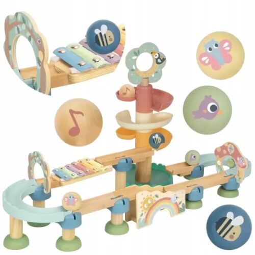 Tooky Toy Szivárványos csilingelő golyópálya-építő készlet xilofonnal és állatos golyókkal