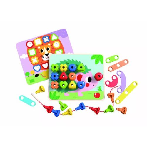 Образователна играчка Tooky Toy 3 в 1, 53 части, дървена играчка за подреждане