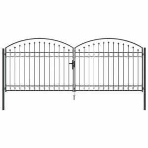 vidaXL Kertkerítés Kapu zárral Szürke 400 x 150 cm Acél 142746405 - Kertkapu