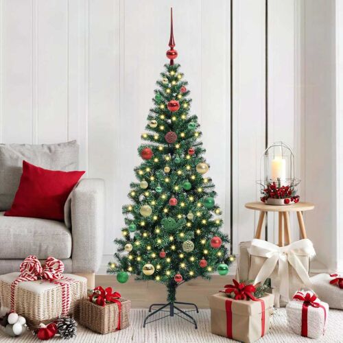 vidaXL Előre megvilágított műfenyő, zöld, nappali környezetben díszítve - Műfenyő és karácsonyfa