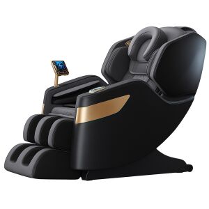 Prémium masszázsfotel PRG-225 ferde nézet, fekete és szürke masszázsfotel fejtámlával - Masszázsfotel