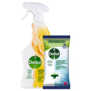 Dettol Power & Fresh Uniwersalny Spray do Czyszczenia i Antybakteryjne Chusteczki Zestaw - Ogólny środek do czyszczenia powierzchni