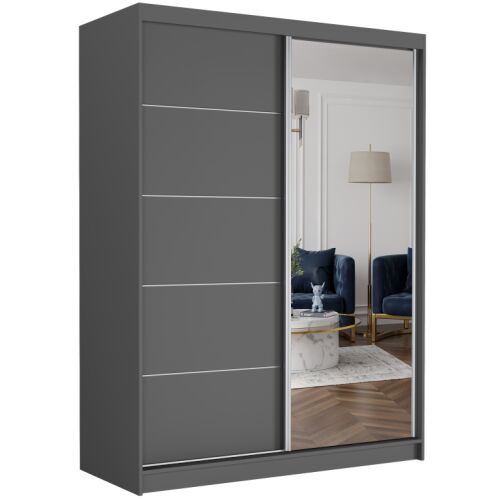 Rivano I antracit tolóajtós tükrös gardróbszekrény, 150x200x60cm