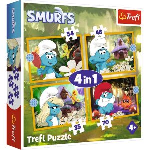 Cutie puzzle Trefl Ștrumpfi 4 în 1 - Puzzle