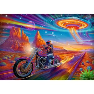 Trefl 1000 darabos puzzle: Őrült motorozás motorral és UFO-val - Puzzle & Kirakó