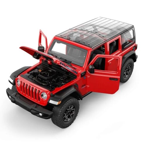 Rastar Piros Jeep Wrangler Rubicon 4xe 1:24 Méretarányú Fém Modellautó Nyitott Motorháztetővel és Ajtókkal - Rastar