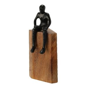 Dekorative Statuette auf Holz, abstrakte Silhouette in Schwarz, Moment der Entspannung, 23 cm