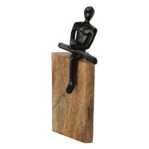Dekorative Statuette, auf Holz, minimalistische Figur in Schwarz, Meditation und Gleichgewicht, 23 cm