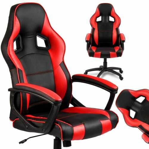 Scaun de gaming Sofotel Surmo negru și roșu cu înălțime reglabilă, design ergonomic și multiple vederi