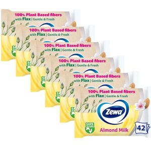 Zewa Almond Milk Nawilżany Papier Toaletowy 6x42 sztuki, włókna roślinne, delikatny i świeży - Produkty papierowe dla gospodarstw domowych
