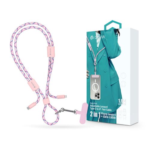 Devia Cable Pro5 pink gewebtes Lanyard-Ladekabel, Type-C auf Lightning, 1,6 m