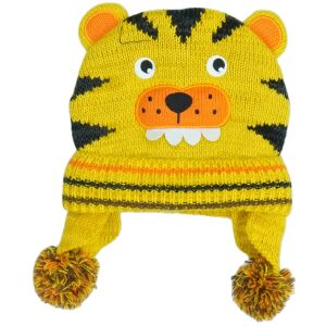 TU Jungen Tiger Mütze, Größe 110, gelbe gestrickte Wintermütze mit Tigergesicht und Ohrenklappen - TU