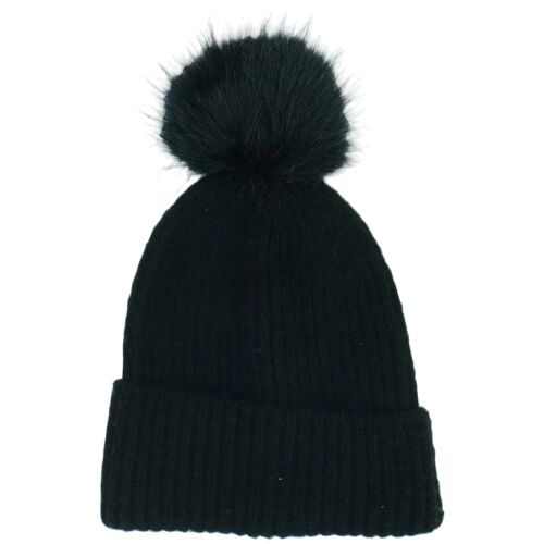 George čierna pletená čiapka s brmbolcom pre dievčatá, veľkosť 128