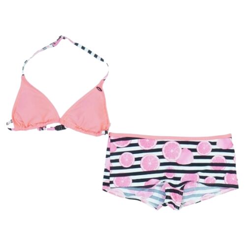 O'Neill lány bikini szett, rózsaszín háromszög felső és csíkos citrus mintás alsó - O'Neill