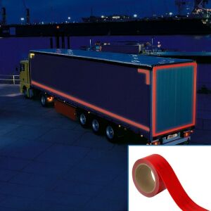 Öntapadó fényvisszaverő szalag, rugalmas felületekre, 1 m hosszú, piros színű