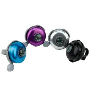 Kerékpárcsengő tokozott iránytűvel, fém, 5 cm, különböző színekben