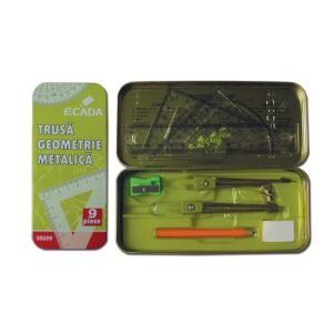 Fém geometria készlet, 9 darabos, zöld színű