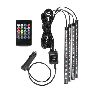 Lumina LED RGB interior auto, senzor sunet, 4 benzi autoadezive, 12 V, telecomanda IR