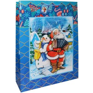 Mikulás ajándéktáska, 30x41x11 cm, többszínű, textil zsinóros fogantyúval