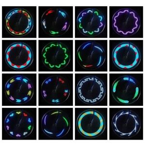 Lumini spite bicicleta, LED RGB, 12 modele luminoase, senzor miscare, baterii CR2032