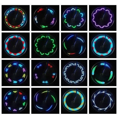 Lumini spite bicicleta, LED RGB, 12 modele luminoase, senzor miscare, baterii CR2032
