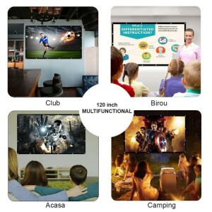 120 hüvelykes 16:9-es textil vetítővászon, manuális, hordozható, falra szerelhető