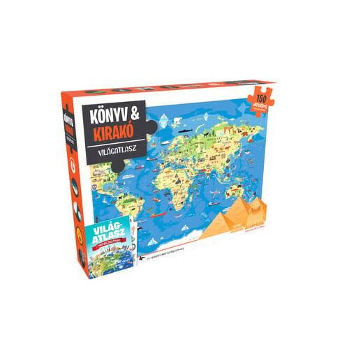 Világatlasz Könyv és Kirakó, 150 darabos világtérkép puzzle gyerekeknek
