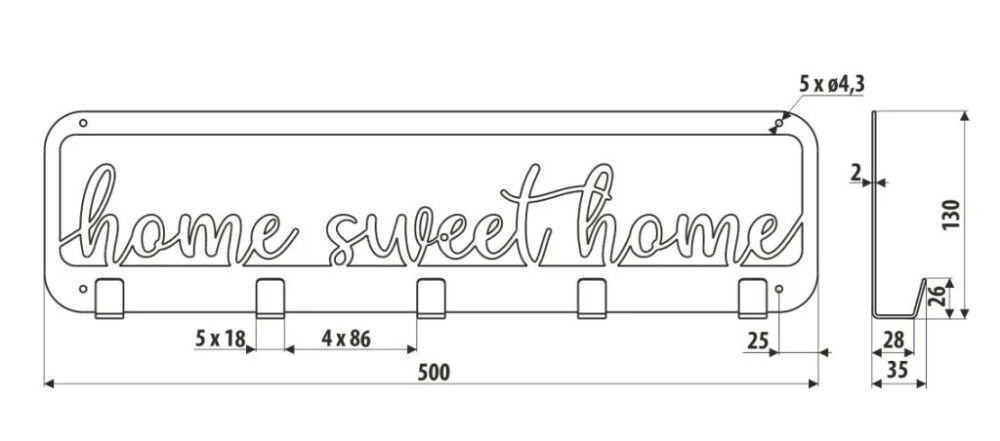 Suport pentru umeraș-cheie 2072 Model Home Sweet Home