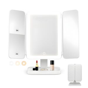 Teno háromrészes LED sminktükör nagyítással és tárolótálcával - Fodrászat & Kozmetika