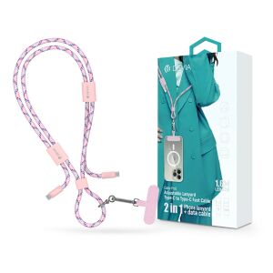 Devia Cable Pro5 pink gewebtes Type-C zu Type-C Daten- und Ladekabel mit Lanyard, 1.6m - USB-Kabel