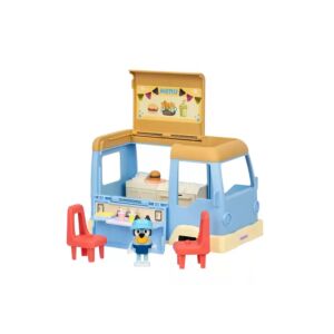 Otvoreni set za igru Bluey Food Truck, prikazuje detalje interijera i figuru Bluey - Igračka