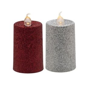 Piros és ezüst csillámos LED gyertyák láng hatással - Home by Somogyi