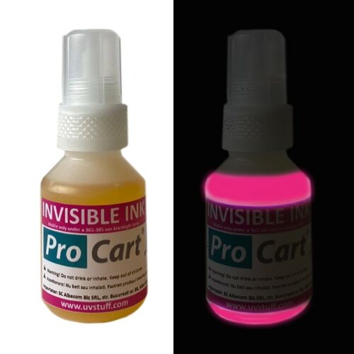 Pro Cart Láthatatlan UV Magenta tinta 50ml-es flakon normál és UV fényben