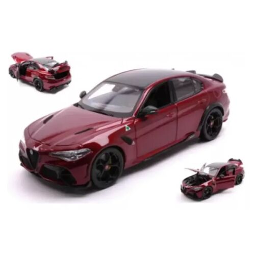 Bburago Alfa Romeo Giulia piros fém autómodell 1:18 méretarány, részletes kidolgozás, nyitható ajtókkal és motorháztetővel