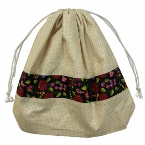 MK Bea Nagy cipós zsák – bézs alapon fehér pöttyös, virágmintás szegéllyel 143012647 - Bevásárlóháló, rendező táska