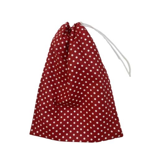 MK Bea Behúzós kenyeres zsák – piros alapon fehér pöttyös