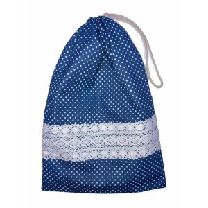 MK Bea Uzsonnás zsák – kék alapon fehér pöttyös, csipkebetéttel 143012736 - Bevásárlóháló, rendező táska