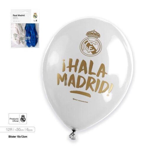 Real Madrid Hala Madrid latex lufi, fehér arany nyomattal, parti dekoráció - Lufi