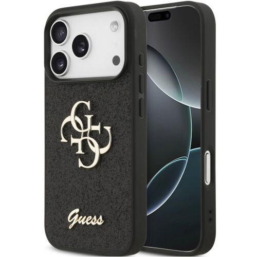 Guess PU Fixed Glitter 4G Metal Logo Apple iPhone 17 Pro hátlap tok, fekete 143094053 - Guess