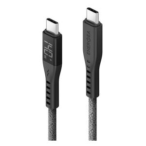 Energea kabel Flow USB-C / USB-C szövet gyorstöltő- és adatkábel digitális kijelzővel, 1.5m, 240W, 5A, fekete 143094679 - USB kábel