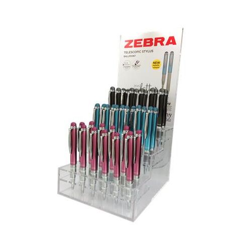 Golyóstoll display, 0,24 mm, teleszkópos, rozsdamentes acél, ZEBRA "Telescopic Metal Stylus", kék 143097578