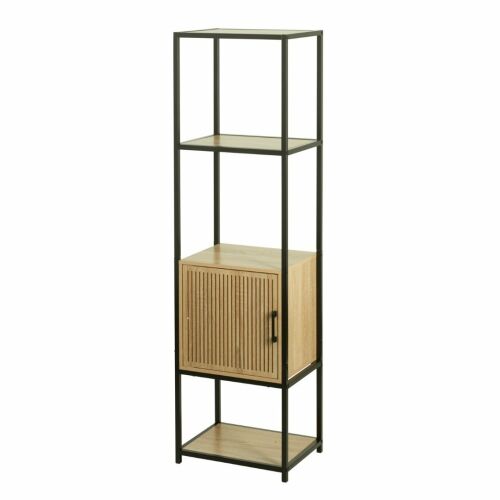 Kleiderschrank mit Metallrahmen und MDF-Regalen, modernes Design mit Holztür, 43x33x153 cm, schwarz 143106319