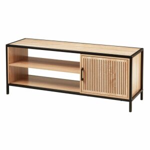 Komoda z metalową ramą i półkami z płyty MDF, nowoczesny design industrialny, 116x33x45 cm, kolor czarny 143106331 - Komoda